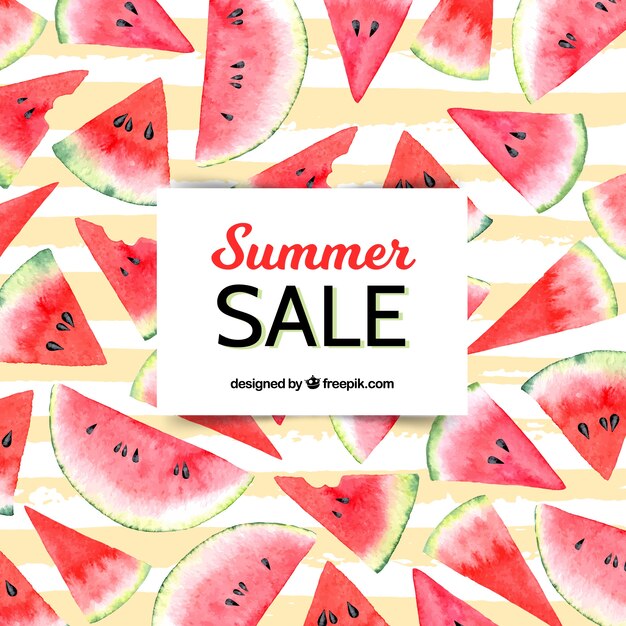 Summer sale background with watermelons in watercolor style