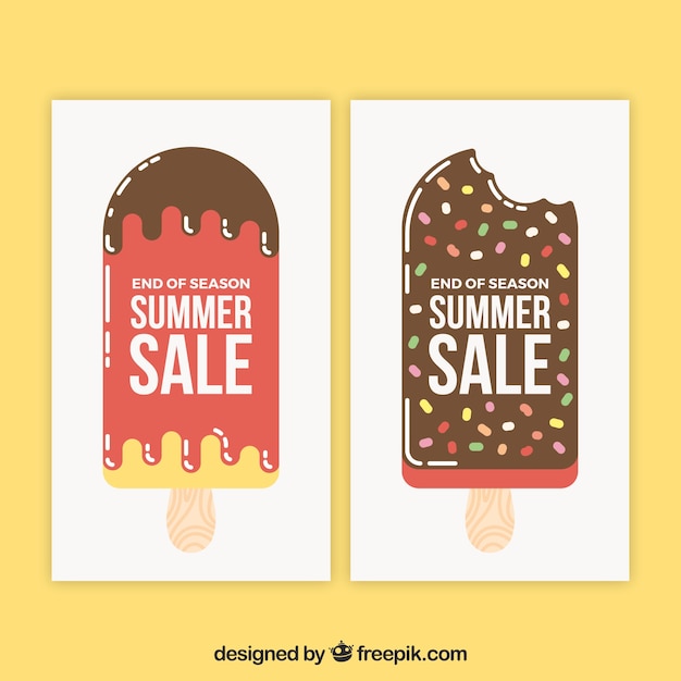 Summer sale banner collection with chocolate ice cream