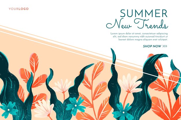 Summer sale banner hand drawn flowers