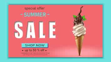 Free vector summer sale banner template  with chocolate ice cream on red