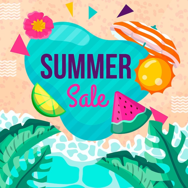 Free vector summer sale banner with beach