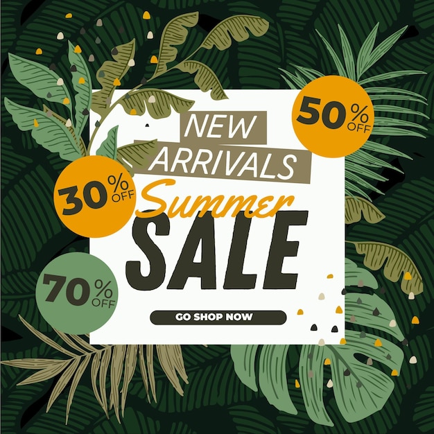 Free vector summer sale banner with leaves