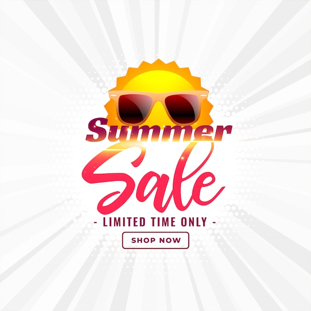 Summer sale banner with sun and sunglasses
