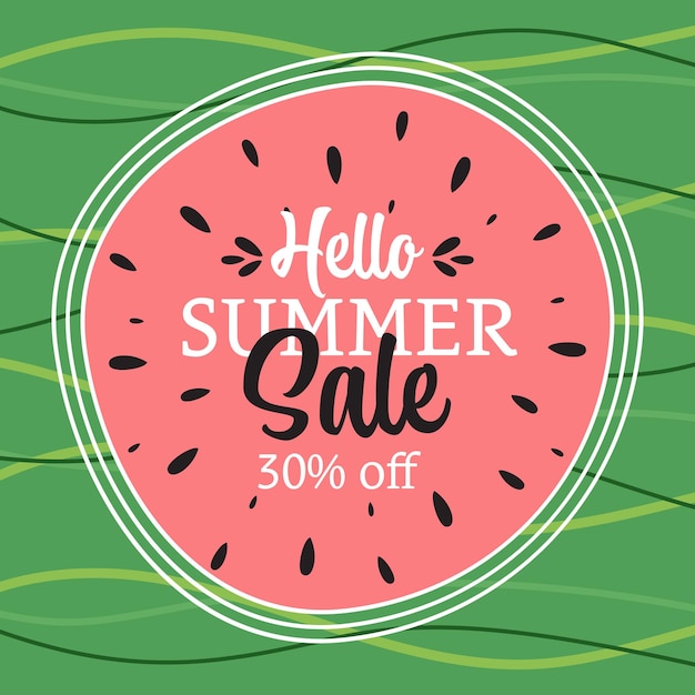 Free vector summer sale banner with tropical leaves hello summer abstract  illustration