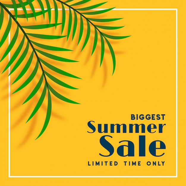 Summer sale banner with tropical leaves