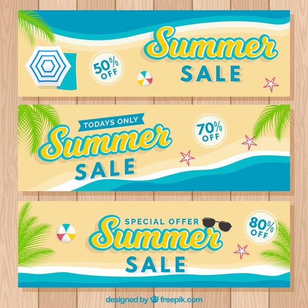 Free vector summer sale banners with beach