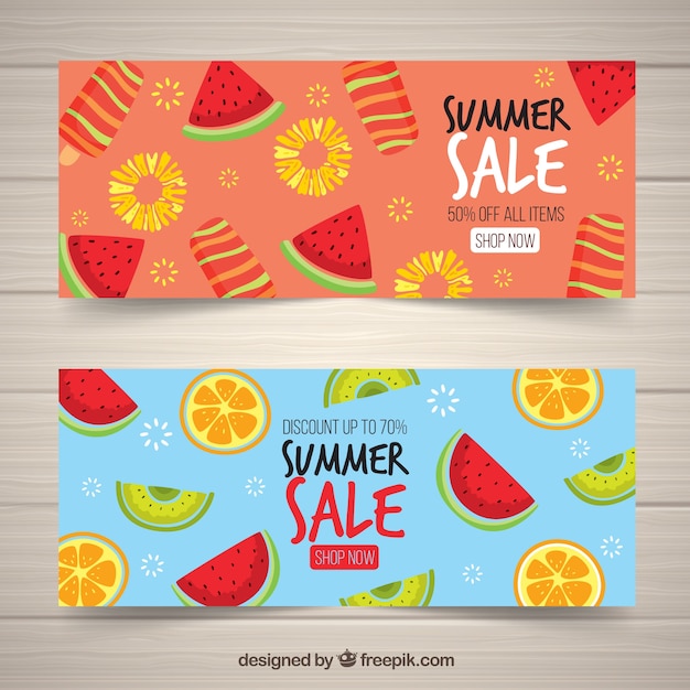 Free vector summer sale banners with hand drawn watermelons