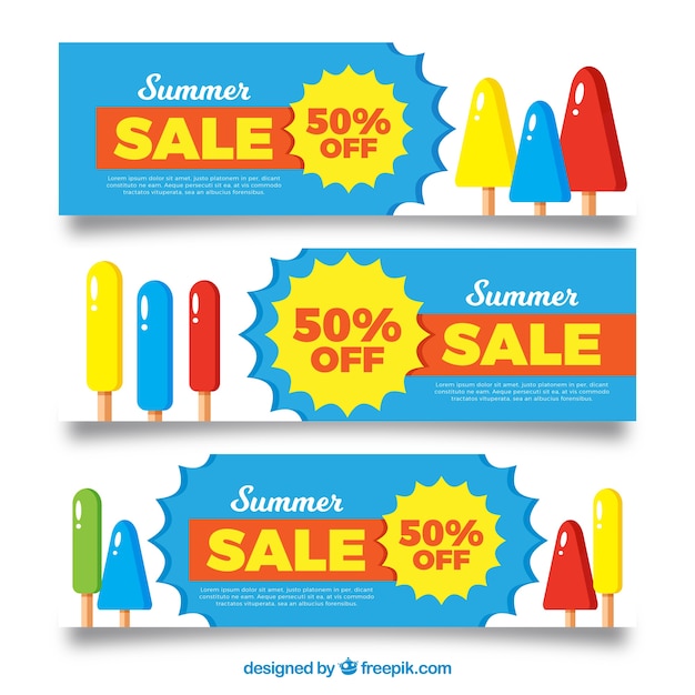 Summer sale banners with ice cream
