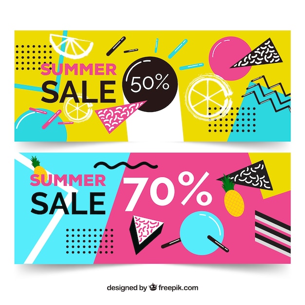 Free vector summer sale banners with memphis design