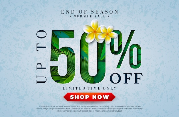 Summer sale design with flower and tropical palm leaves