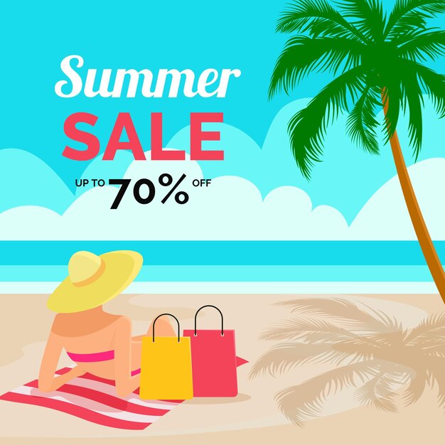 Free vector summer sale flat design with beach