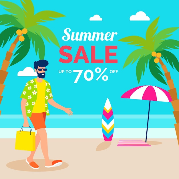 Free vector summer sale flat design with discount