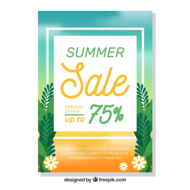 Free vector summer sale flyer template with leaves