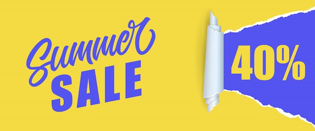 Free vector summer sale forty percent lettering. shopping inscription in yellow and blue colors