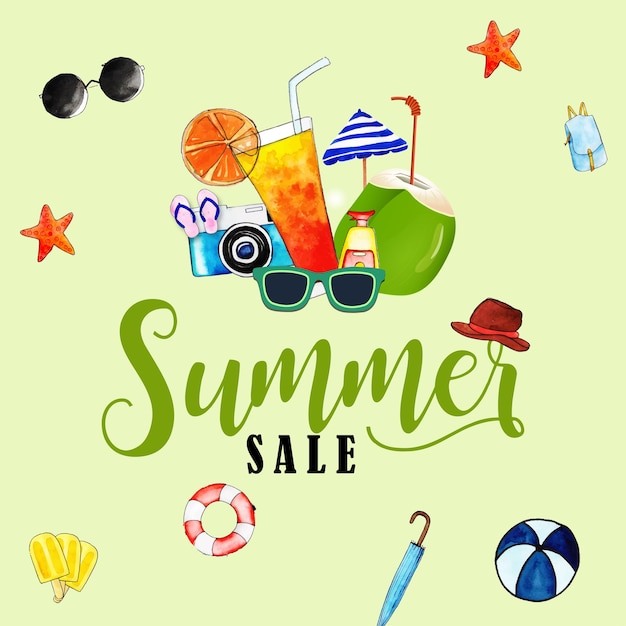 Free vector summer sale green red background professional banner multipurpose design free vector