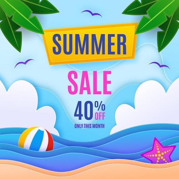 Summer sale illustration in paper style