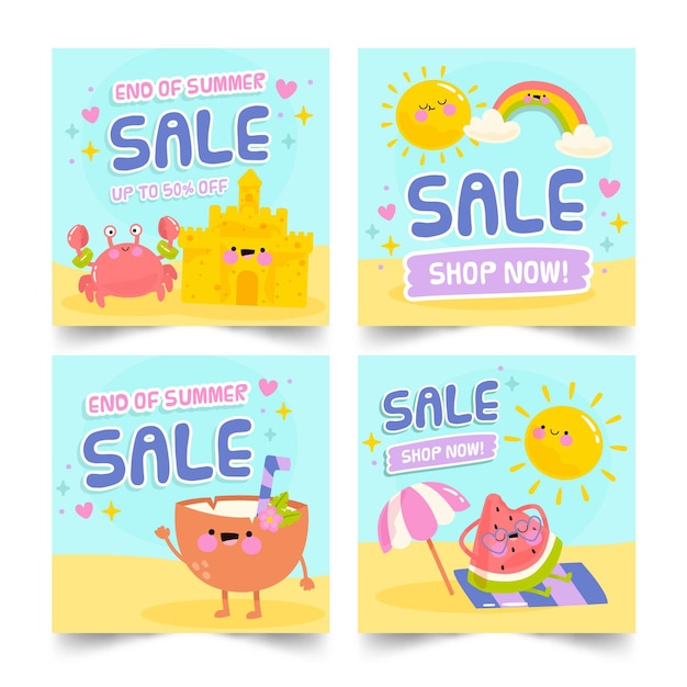 Free vector summer sale instagram post collection