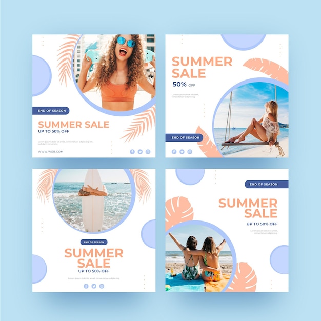 Free vector summer sale instagram post girls on the beach