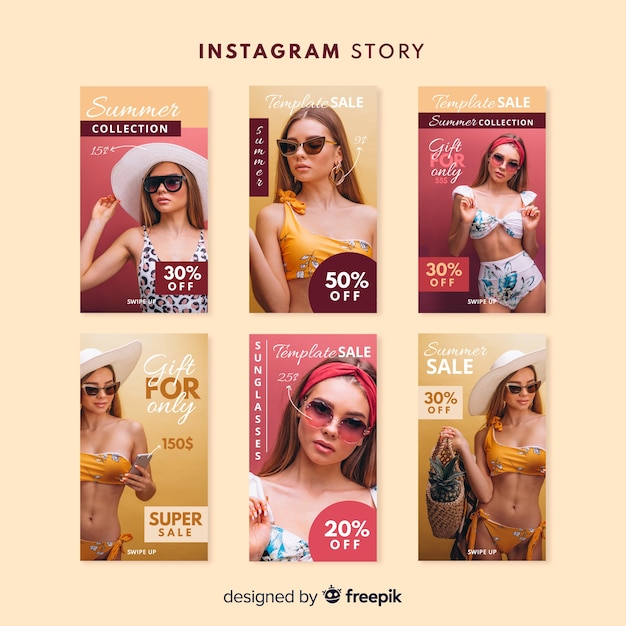 Vettore gratuito modello di storie di vendita estiva instagram