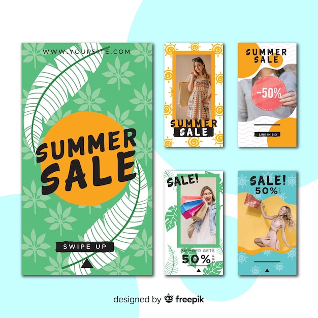 Free vector summer sale instagram stories templates