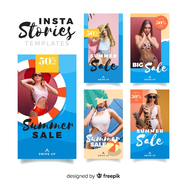 Vettore gratuito modelli di storie di vendita estiva di instagram