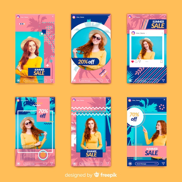 Free vector summer sale instagram stories templates