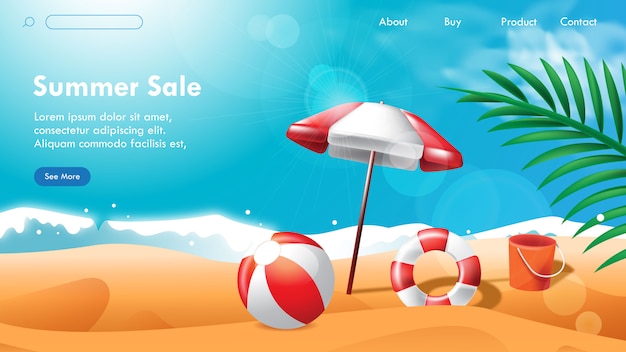 Summer sale landing page with beach