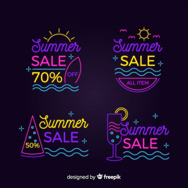 Free vector summer sale neon sign banner collection