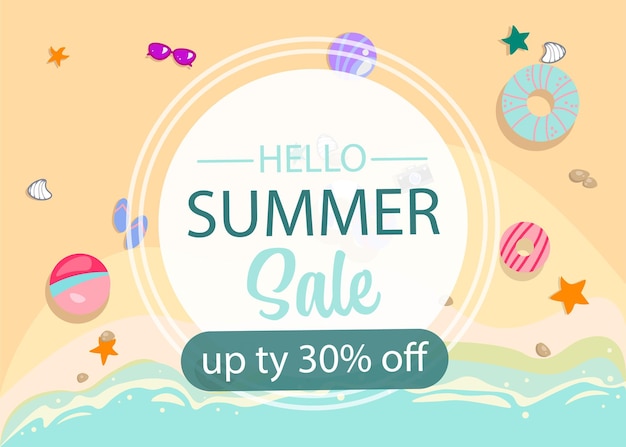 Summer sale offer design banner hello summer tropical sea beach  illustration