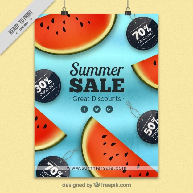 Бесплатное векторное изображение Летняя распродажа постер с арбузами
