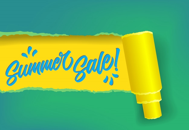 Summer sale promotion banner in yellow, blue and green colors.