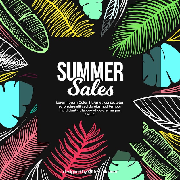 Summer sale template with colorful leaves