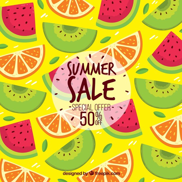 Summer sale template with delicious fruits pattern