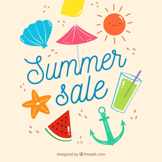 Free vector summer sale template with different elements of vacation