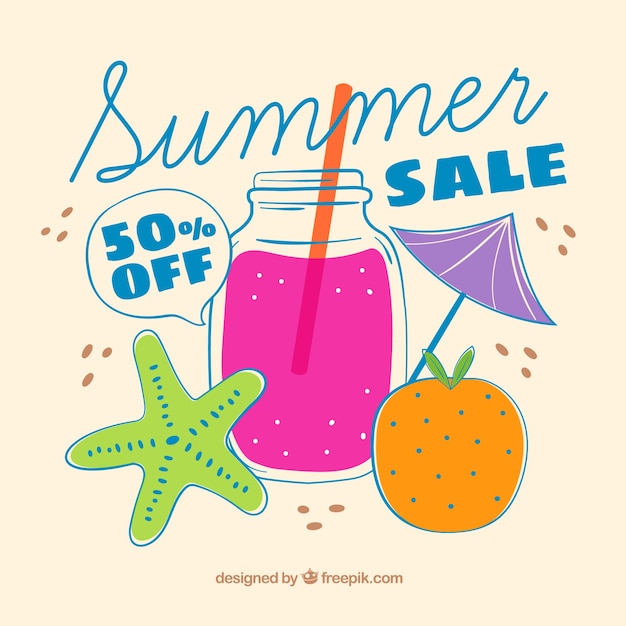 Vettore gratuito modello di vendita di estate con diversi elementi di vacanza