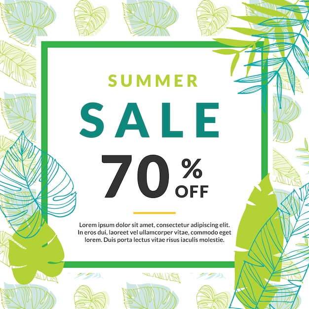 Summer sale template banner con foglie di palma