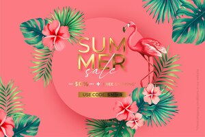 Summer sale tropical banner with tropical nature