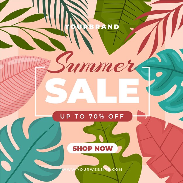 Summer sale with assortment of leaves