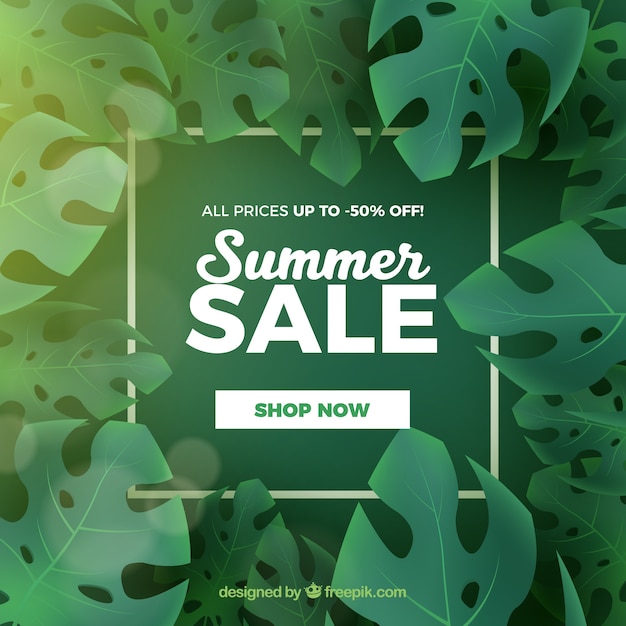 Free vector summer sale with leaves realistic style