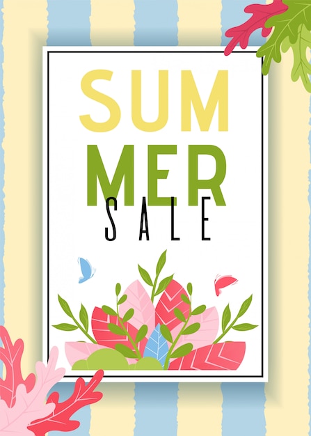 Free vector summer sales card with stripes and foliage design