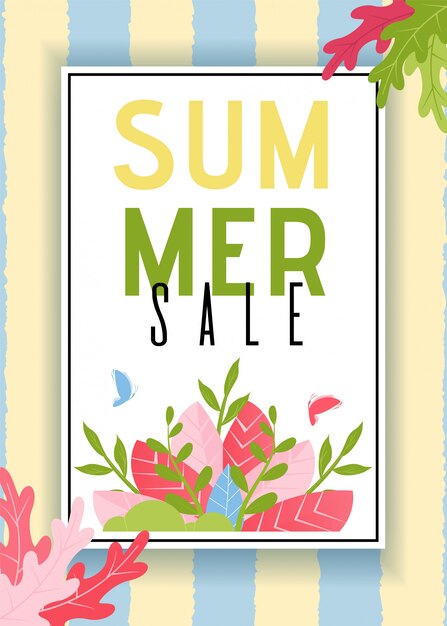 Summer Sales Card with Stripes and Foliage Design