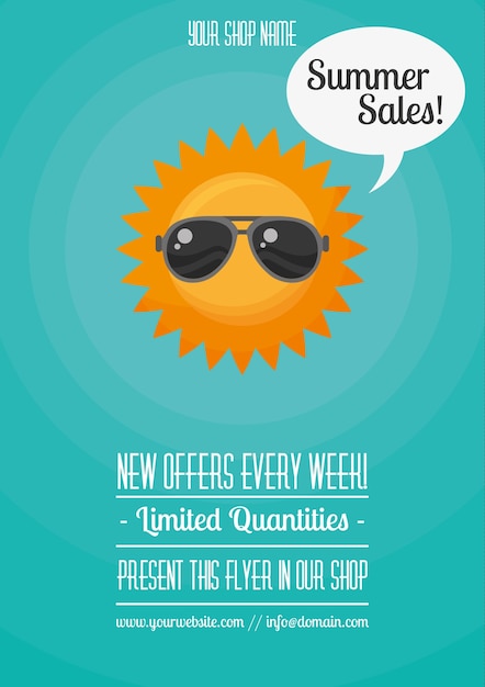 Summer sales flyer with a cool sun 