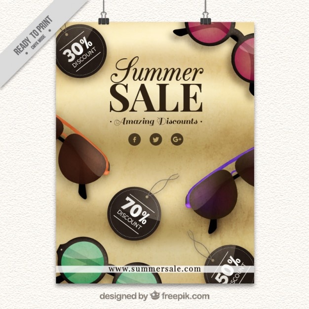 Free vector summer sales poster with realistic sunglasses