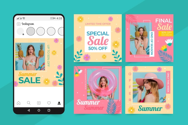 Summer sales social media posts set