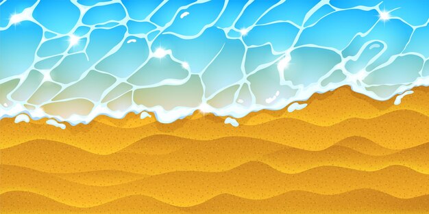 夏の砂浜と海の波の上面図