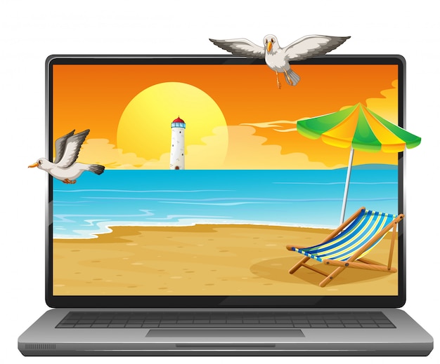 Free vector summer scene on computer desktop