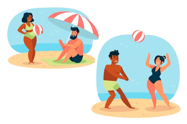 Free vector summer scenes with people collection