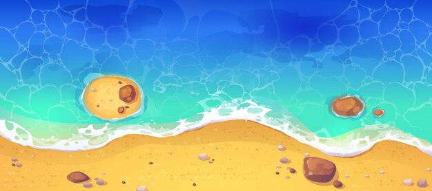 summer sea beach, sandy ocean shore top view