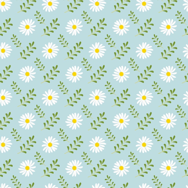 Summer seamless pattern with chamomiles and leaves. cute romantic prince with flowers. spring background with daisies. vector illustration