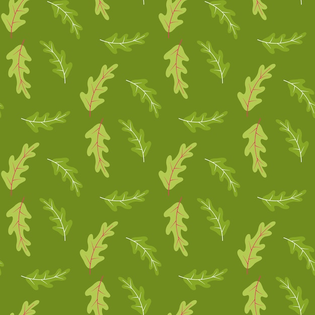 Summer Seamless Pattern with Oak Leaves in Green Tones